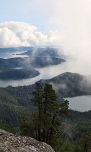 Превью обои острова, деревья, облака, скала, пейзаж