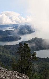 Превью обои острова, деревья, облака, скала, пейзаж