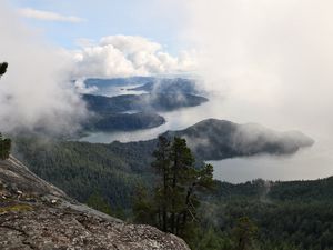 Превью обои острова, деревья, облака, скала, пейзаж