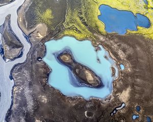 Превью обои острова, озеро, вода, вид сверху