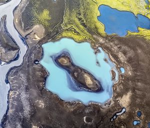 Превью обои острова, озеро, вода, вид сверху