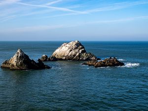 Превью обои острова, скалы, море, камни, вода, горизонт, природа