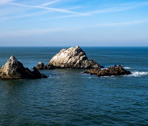 Превью обои острова, скалы, море, камни, вода, горизонт, природа