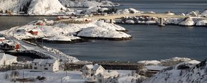 Превью обои острова, снег, море, дома