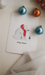 Превью обои открытка, шары, украшения, новый год, рождество