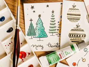Превью обои открытки, краски, кисточка, рисование, рождество, новый год