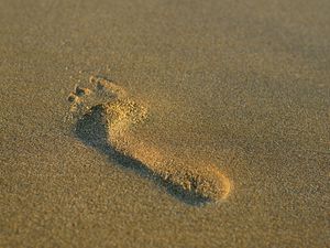 Превью обои отпечаток, нога, песок, минимализм