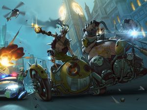 Превью обои overwatch, junkrat, mako rutledge, jamison fawkes