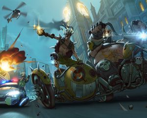 Превью обои overwatch, junkrat, mako rutledge, jamison fawkes