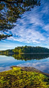 Превью обои озеро, берег, деревья, пейзаж, вода, отражение