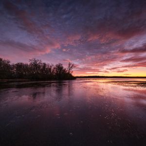 Превью обои озеро, деревья, берег, вечер, небо