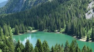 Превью обои озеро, деревья, гора, природа