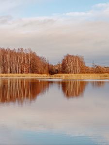 Превью обои озеро, деревья, лес, отражение, осень, пейзаж