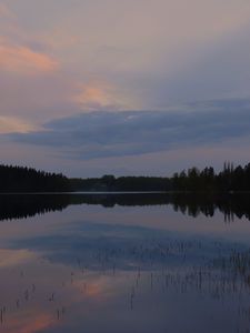 Превью обои озеро, деревья, облака, небо, природа