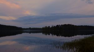 Превью обои озеро, деревья, облака, небо, природа