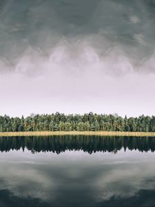 Превью обои озеро, деревья, отражение, небо