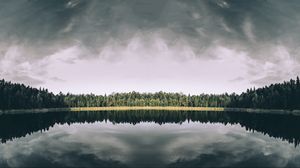 Превью обои озеро, деревья, отражение, небо