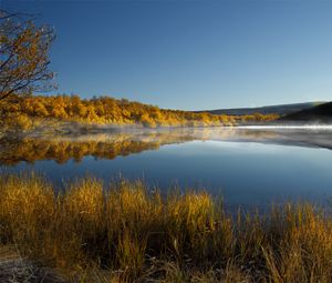 Превью обои озеро, деревья, отражение, осень, пейзаж
