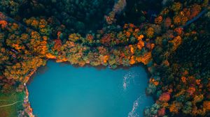 Превью обои озеро, деревья, вид сверху, осень, венгрия