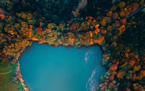 Превью обои озеро, деревья, вид сверху, осень, венгрия