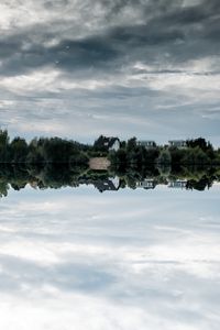 Превью обои озеро, дом, деревья, отражение, небо