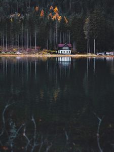 Превью обои озеро, дом, лес, берег, природа