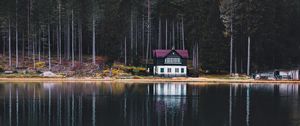 Превью обои озеро, дом, лес, берег, природа
