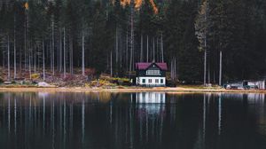 Превью обои озеро, дом, лес, берег, природа