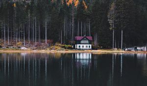 Превью обои озеро, дом, лес, берег, природа