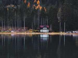 Превью обои озеро, дом, лес, берег, природа
