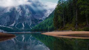 Превью обои озеро, гора, лес, отражение, вода