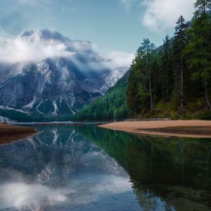 Превью обои озеро, гора, лес, отражение, вода