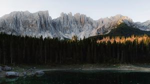 Превью обои озеро, горы, человек, одиночество, природа