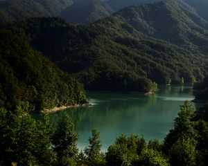 Превью обои озеро, горы, деревья, пейзаж, италия