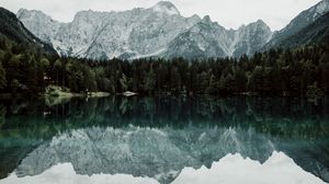 Превью обои озеро, горы, деревья, пейзаж, отражение