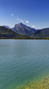 Превью обои озеро, горы, лес, вода, лето, пейзаж