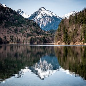 Превью обои озеро, горы, лес, вода, отражение, пейзаж