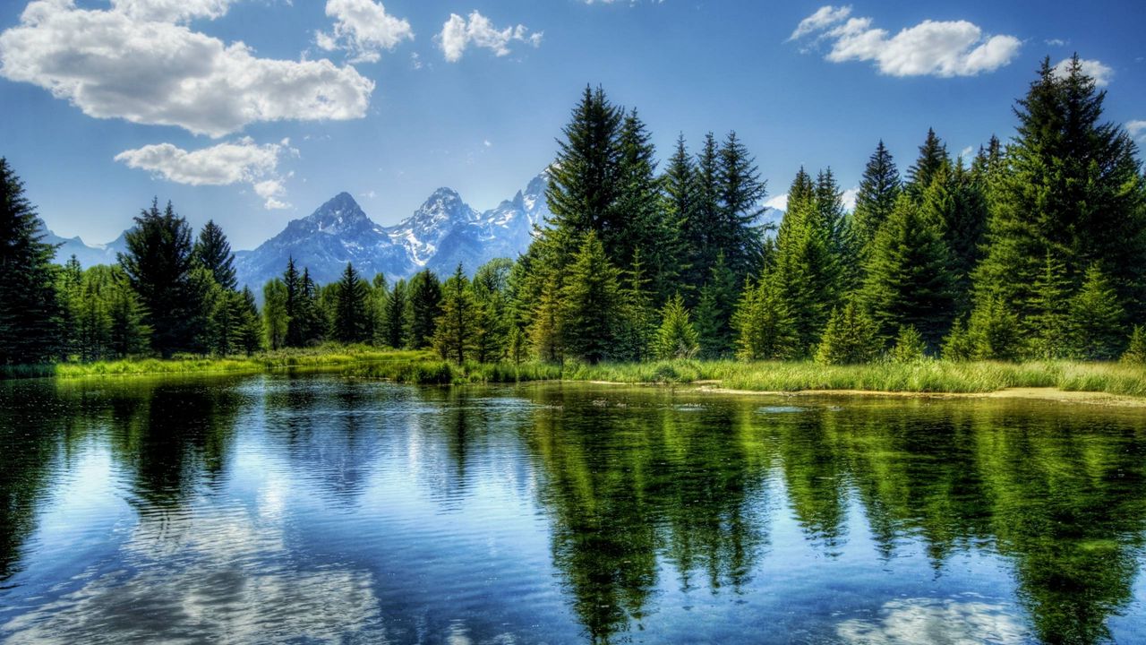 Обои озеро, горы, природа, деревья, отражение, небо, вода