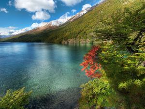 Превью обои озеро, горы, водная поверхность, прозрачная вода