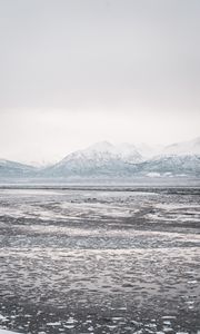 Превью обои озеро, горы, замерзший, лед, снег, зима