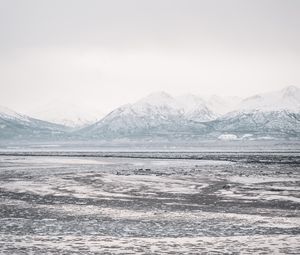 Превью обои озеро, горы, замерзший, лед, снег, зима