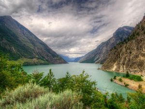 Превью обои озеро, канада, горы, пейзаж, seton lillooet, hdr, природа