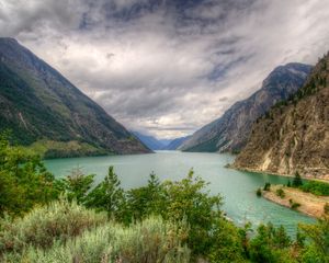 Превью обои озеро, канада, горы, пейзаж, seton lillooet, hdr, природа