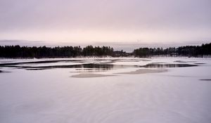 Превью обои озеро, лед, деревья, зима, снег