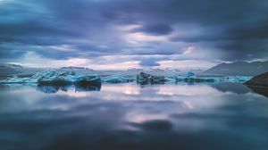 Превью обои озеро, лед, вода, облака, пейзаж