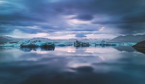 Превью обои озеро, лед, вода, облака, пейзаж