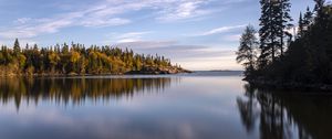 Превью обои озеро, лес, деревья, осень, вода, отражение, пейзаж