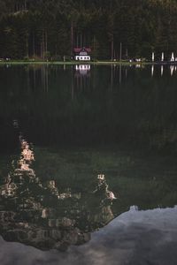 Превью обои озеро, лес, дом, деревья, берег
