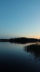 Превью обои озеро, лес, закат, природа, отражение, вода, пейзаж