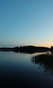Превью обои озеро, лес, закат, природа, отражение, вода, пейзаж